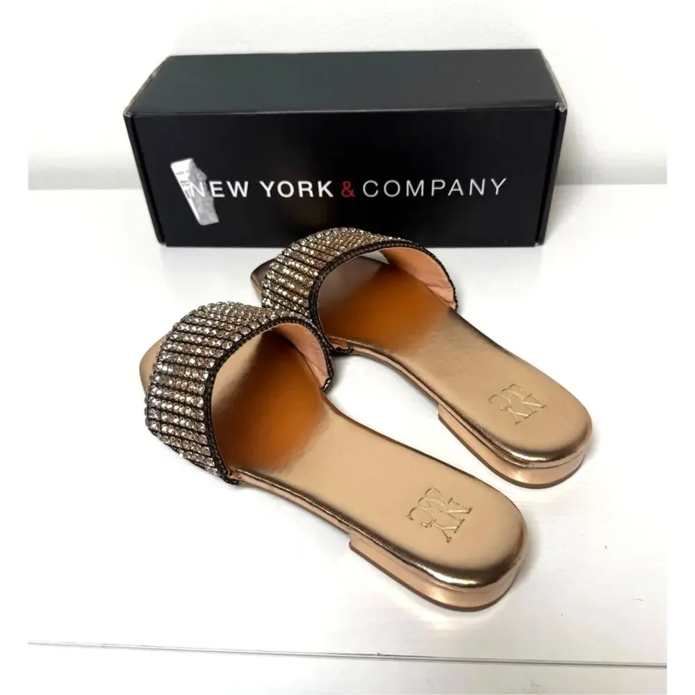 New York & Company Gracie Flat Gold Sandals Womens Size 8.5 NIB